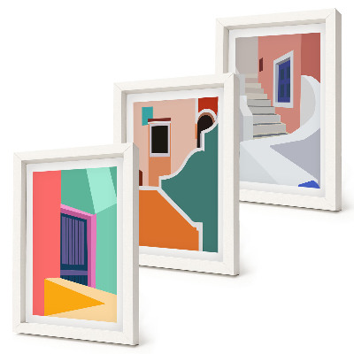 Trittico incorniciato Illustrazioni colorate di edifici in stile moderno