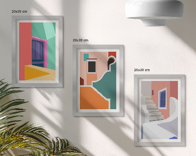 Trittico incorniciato Illustrazioni colorate di edifici in stile moderno
