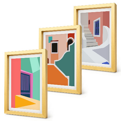 Trittico incorniciato Illustrazioni colorate di edifici in stile moderno