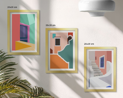 Trittico incorniciato Illustrazioni colorate di edifici in stile moderno