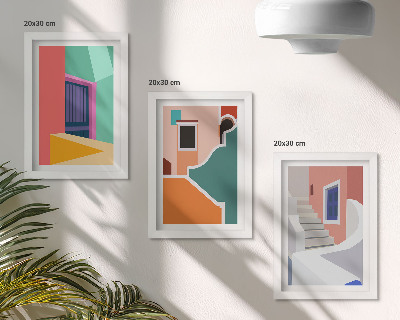 Trittico incorniciato Illustrazioni colorate di edifici in stile moderno