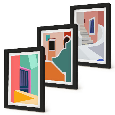 Trittico incorniciato Illustrazioni colorate di edifici in stile moderno