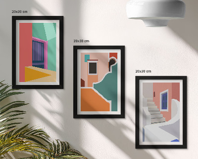 Trittico incorniciato Illustrazioni colorate di edifici in stile moderno