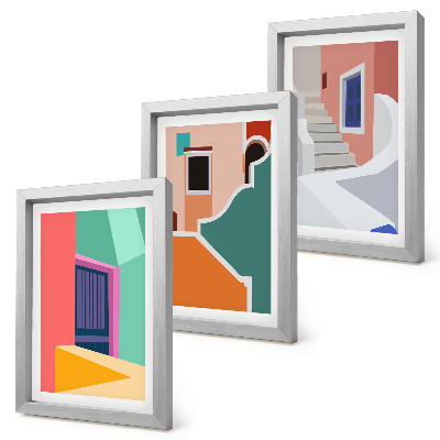 Trittico incorniciato Illustrazioni colorate di edifici in stile moderno
