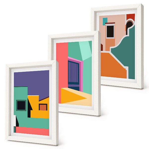 Composizione di 3 quadri Illustrazioni colorate della città in stile moderno