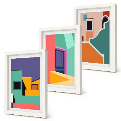 Composizione di 3 quadri Illustrazioni colorate della città in stile moderno