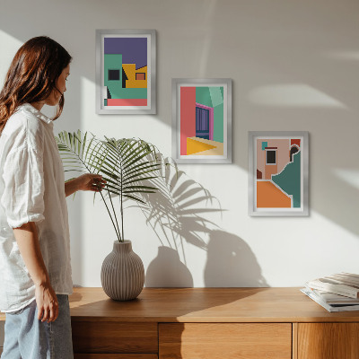 Composizione di 3 quadri Illustrazioni colorate della città in stile moderno