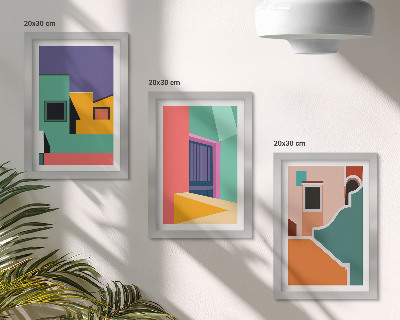 Composizione di 3 quadri Illustrazioni colorate della città in stile moderno