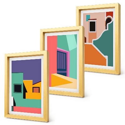Composizione di 3 quadri Illustrazioni colorate della città in stile moderno