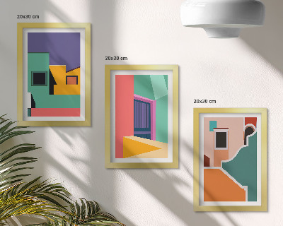 Composizione di 3 quadri Illustrazioni colorate della città in stile moderno
