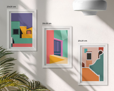 Composizione di 3 quadri Illustrazioni colorate della città in stile moderno
