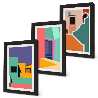 Composizione di 3 quadri Illustrazioni colorate della città in stile moderno