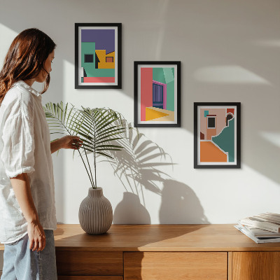 Composizione di 3 quadri Illustrazioni colorate della città in stile moderno
