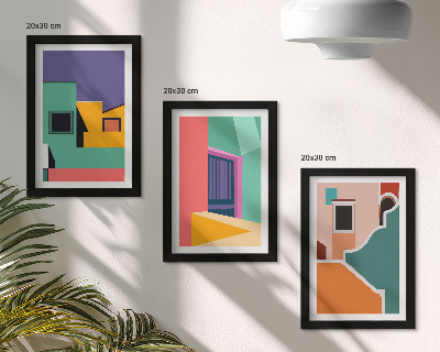Composizione di 3 quadri Illustrazioni colorate della città in stile moderno