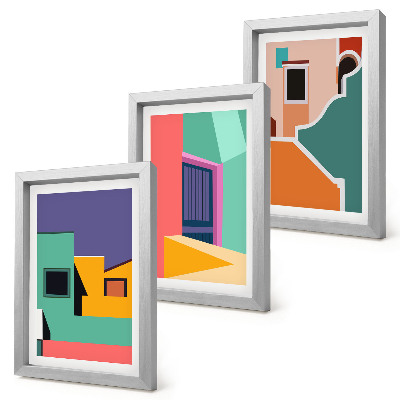 Composizione di 3 quadri Illustrazioni colorate della città in stile moderno