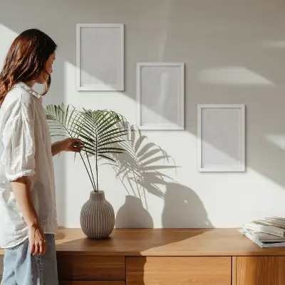 Trittico incorniciato con elegante struttura lineare in marmo