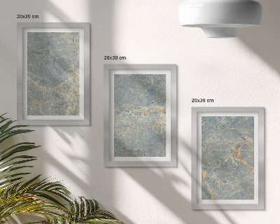 Composizione di 3 quadri Struttura decorativa in pietra di marmo venato verde.