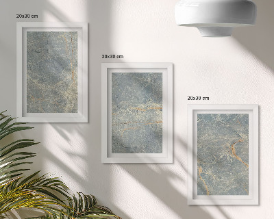 Composizione di 3 quadri Struttura decorativa in pietra di marmo venato verde.