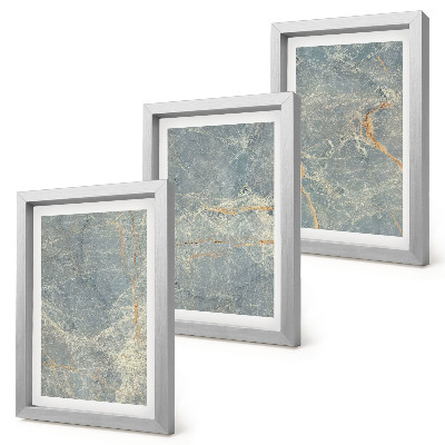 Composizione di 3 quadri Struttura decorativa in pietra di marmo venato verde.