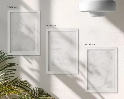 Trittico incorniciato con macchie bianche su tela dal design minimalista