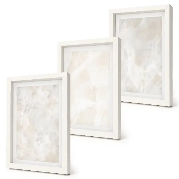 Composizione di 3 quadri con strutture in pietra color pastello di marmo bianco