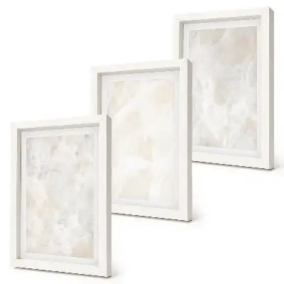 Composizione di 3 quadri con strutture in pietra color pastello di marmo bianco
