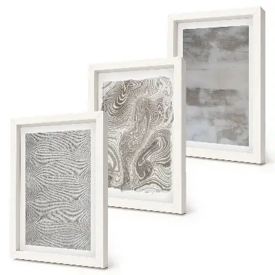 Trittico di quadri incorniciati con strutture industriali dal design astratto