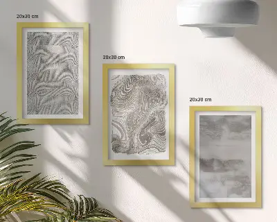 Trittico di quadri incorniciati con strutture industriali dal design astratto