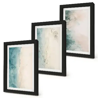 Composizione di 3 quadri acquerelli versati su tela in stile minimalista