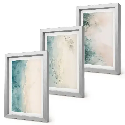 Composizione di 3 quadri acquerelli versati su tela in stile minimalista