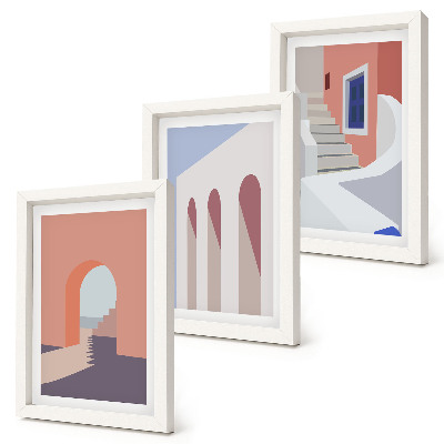 Trittico incorniciato Illustrazioni di architettura urbana in stile minimalista