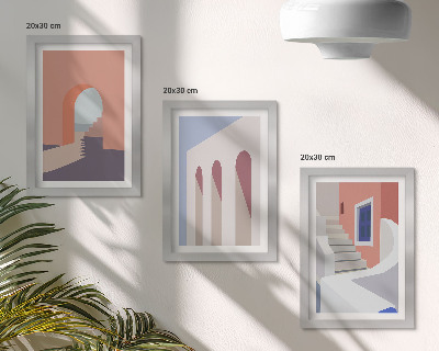 Trittico incorniciato Illustrazioni di architettura urbana in stile minimalista