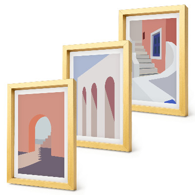 Trittico incorniciato Illustrazioni di architettura urbana in stile minimalista