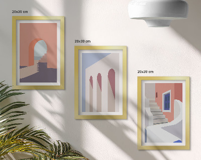 Trittico incorniciato Illustrazioni di architettura urbana in stile minimalista