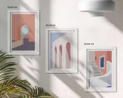 Trittico incorniciato Illustrazioni di architettura urbana in stile minimalista
