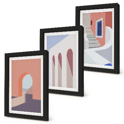 Trittico incorniciato Illustrazioni di architettura urbana in stile minimalista