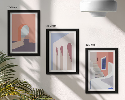 Trittico incorniciato Illustrazioni di architettura urbana in stile minimalista