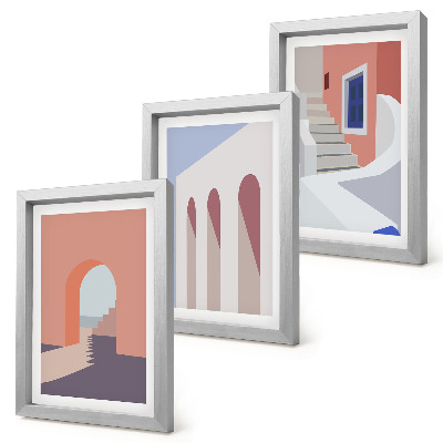 Trittico incorniciato Illustrazioni di architettura urbana in stile minimalista