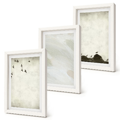 Trittico incorniciato Uccelli, rocce e pennellate: decorazioni minimaliste