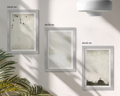 Trittico incorniciato Uccelli, rocce e pennellate: decorazioni minimaliste