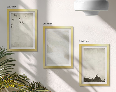 Trittico incorniciato Uccelli, rocce e pennellate: decorazioni minimaliste