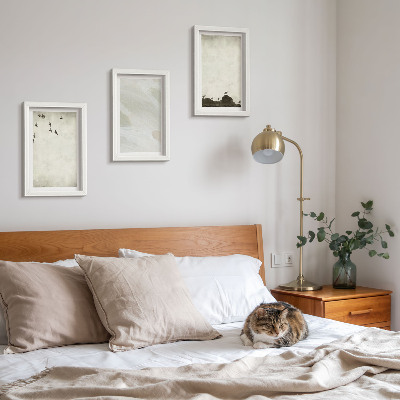 Trittico incorniciato Uccelli, rocce e pennellate: decorazioni minimaliste