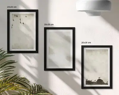Trittico incorniciato decorazioni minimaliste con uccelli, rocce e pennellate
