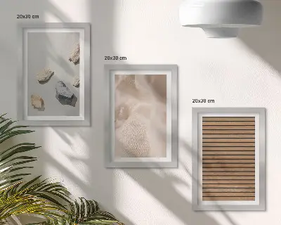 Composizione di 3 quadri con texture di pietre, legno e tessuto