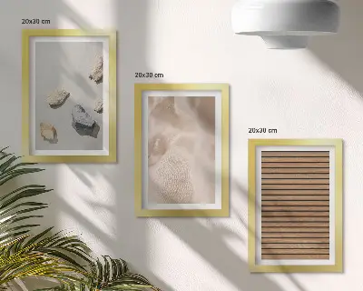 Composizione di 3 quadri con texture di pietre, legno e tessuto
