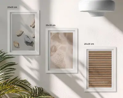 Composizione di 3 quadri con texture di pietre, legno e tessuto