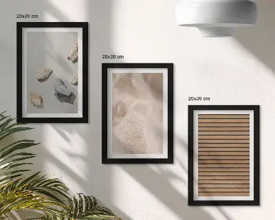 Composizione di 3 quadri con texture di pietre, legno e tessuto