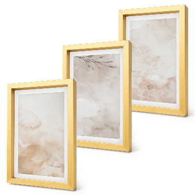 Composizione di 3 quadri Macchie e foglie ad acquerello dai colori pastello.