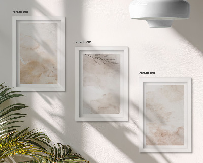 Composizione di 3 quadri Macchie e foglie ad acquerello dai colori pastello.