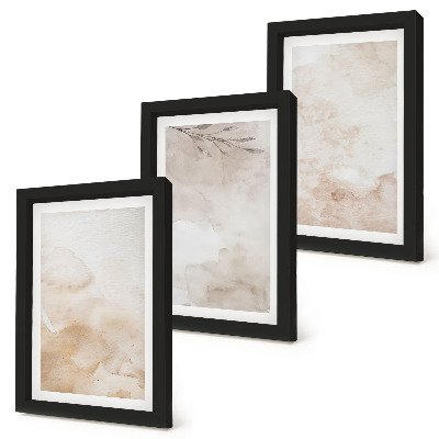 Composizione di 3 quadri Macchie e foglie ad acquerello dai colori pastello.